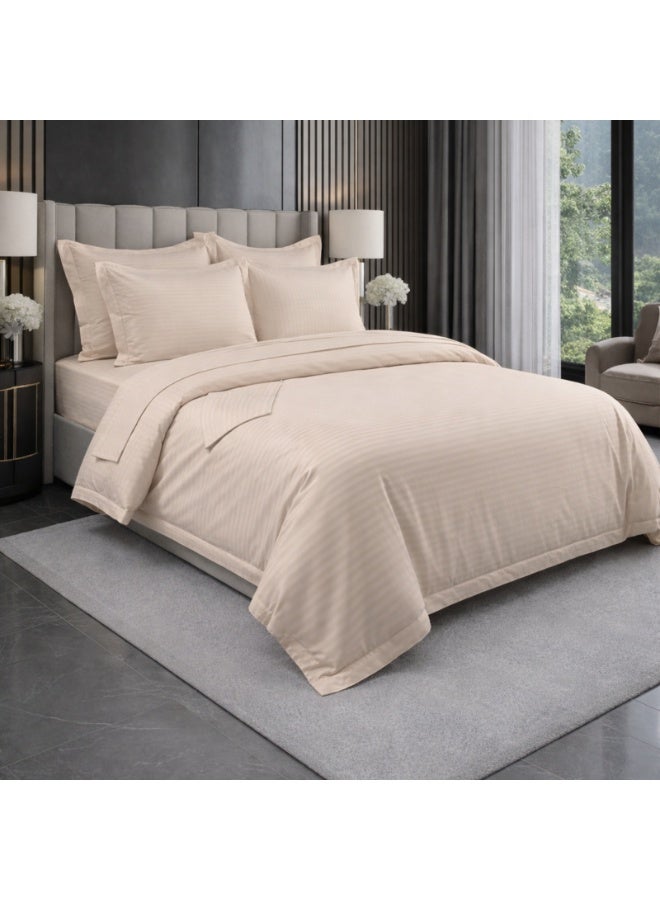 Premium Striped Duvet Set – 6-Piece Cream | Queen Size 210x230 cm | Ultra-Soft, Wrinkle-Resistant & Made in Dubai | Includes Duvet Cover, Fitted Sheet & 4 Pillowcases - Image 1